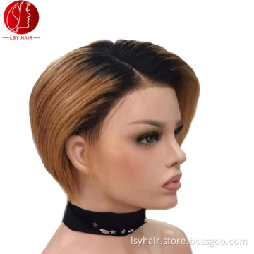Sexy Lady Full Lace Short Style Ombre Color Human Hair Wigs,Customized  Pre-Plucked Hairline Peruvian Human Hair Wigs